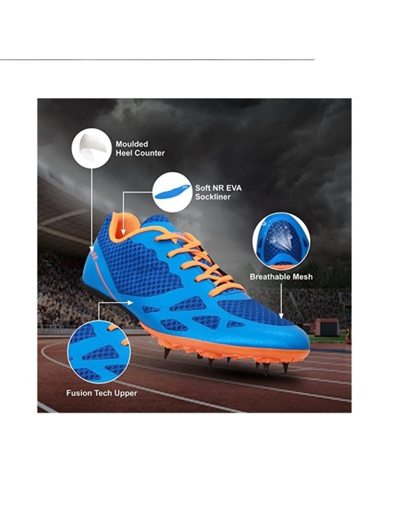 Nivia Spirit Spikes Athletic Spikes (Royal Blue)  - Buy 1 Get 1 Ankle Socks Free