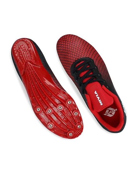 Nivia Stride 2.0 Athletic Spikes (Black Red)