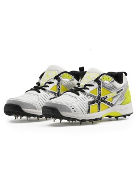 Tyka Strike 320+L Metal Spikes Cricket Shoes (White Green) 