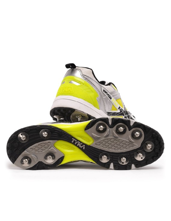 Tyka Strike 320+L Metal Spikes Cricket Shoes (White Green) 