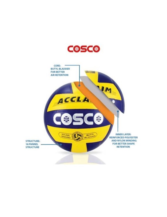 Cosco Acclaim Pu Leather Volleyball Ball (Blue Yellow)  - Size 4 
