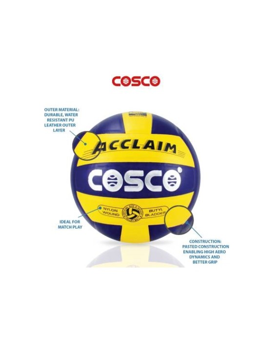 Cosco Acclaim Pu Leather Volleyball Ball (Blue Yellow)  - Size 4 