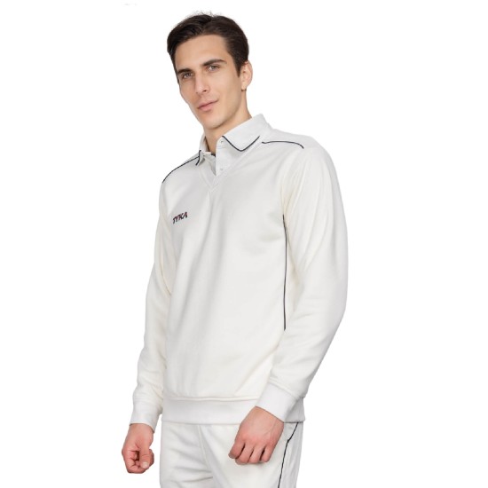TYKA PULLOVER FULL SLEEVES CRICKET PULLOVER SWEATER (OFF WHITE) 
