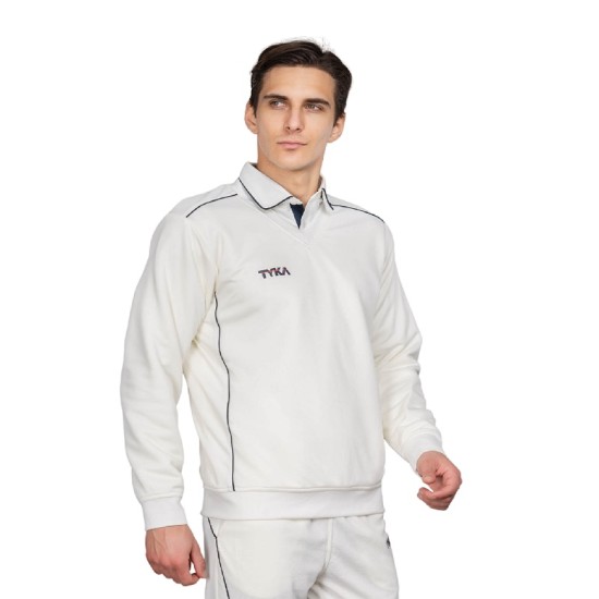 TYKA PULLOVER FULL SLEEVES CRICKET PULLOVER SWEATER (OFF WHITE) 
