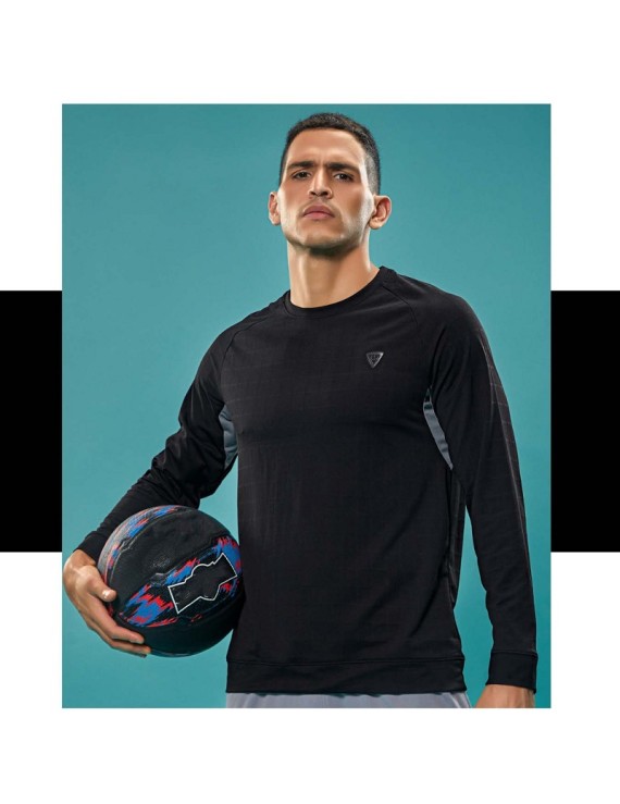 Technosport P708 Crewneck Full Sleeve Mens T-Shirt (Plain Black) 