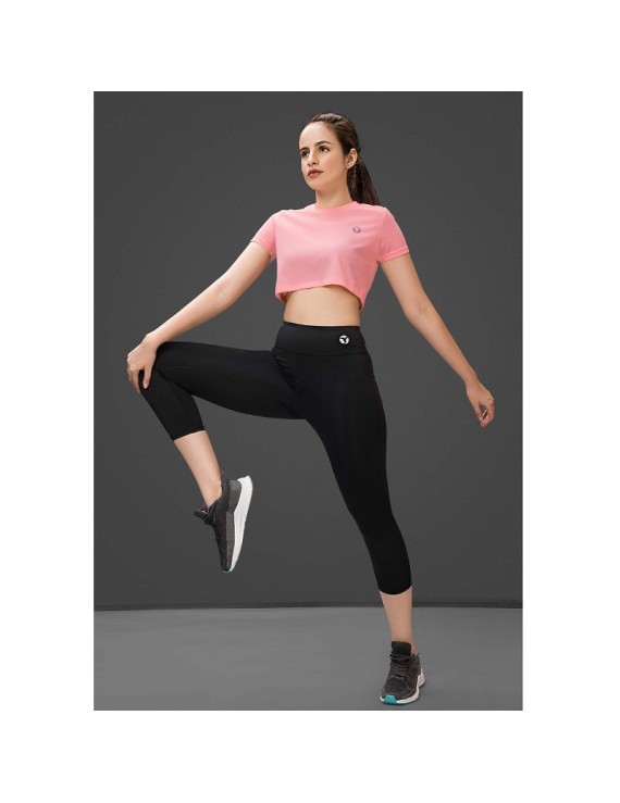 Technosport W127 Capri Womens Gym Tights (Black) 