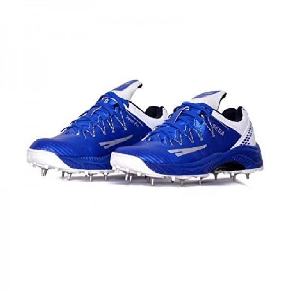 Sega Power Pro Metal Spikes Cricket Shoes White Blue