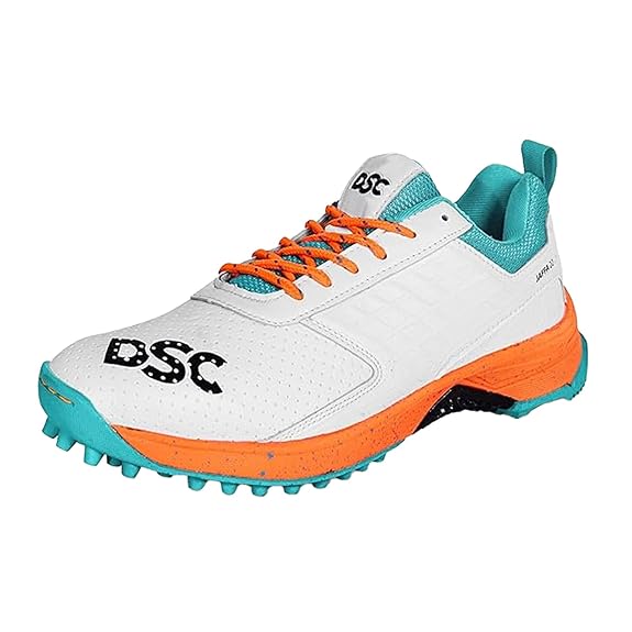 DSC JAFFA-22 RUBBER SPIKES CRICKET SHOES (WHITE ORANGE) (Shoe 09-UK KID (18.5CM))