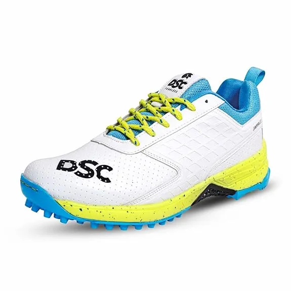 DSC JAFFA-22 RUBBER SPIKES CRICKET SHOES (WHITE YELLOW) (Shoe 09-UK KID (18.5CM))
