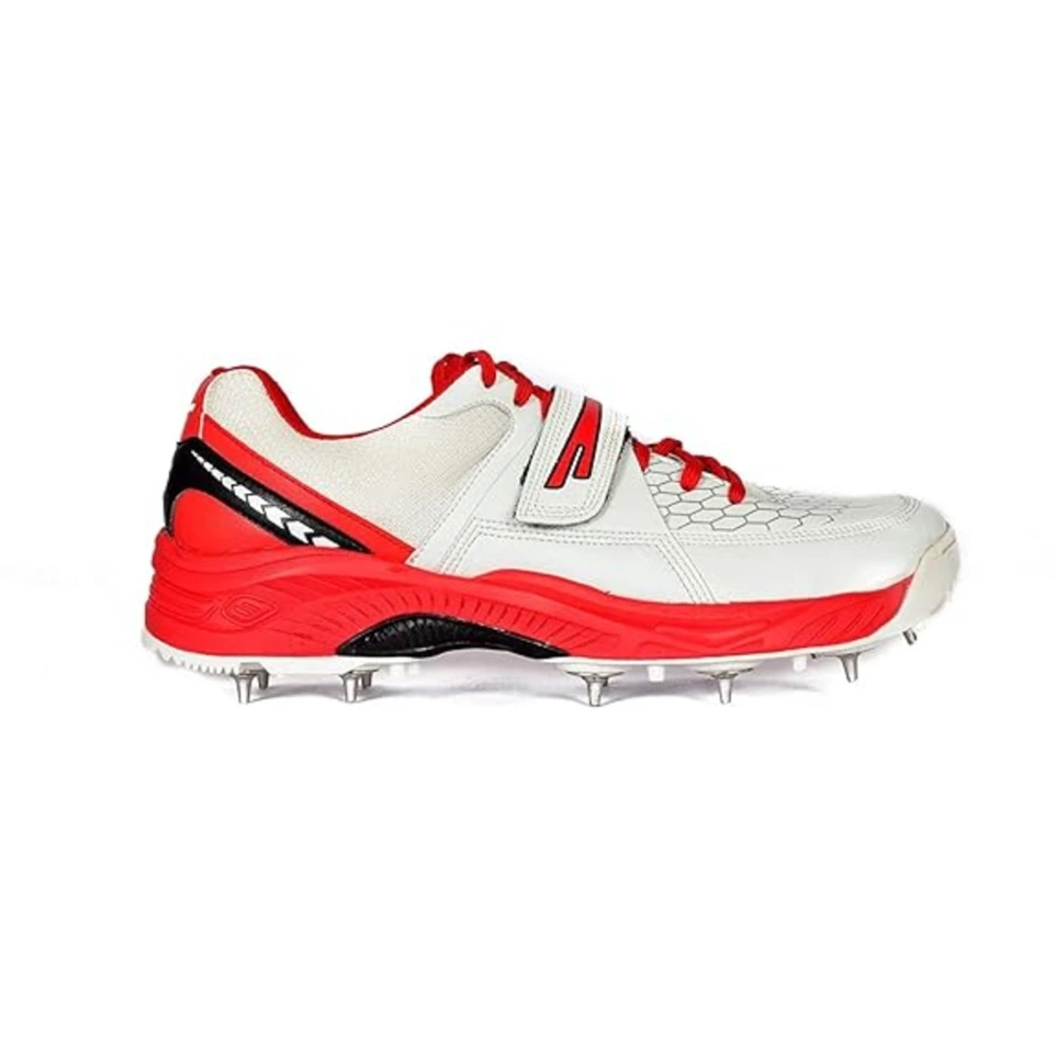 SEGA REACH METAL SPIKES CRICKET SHOES (WHITE RED) (Shoe 09-UK KID (18.5CM))