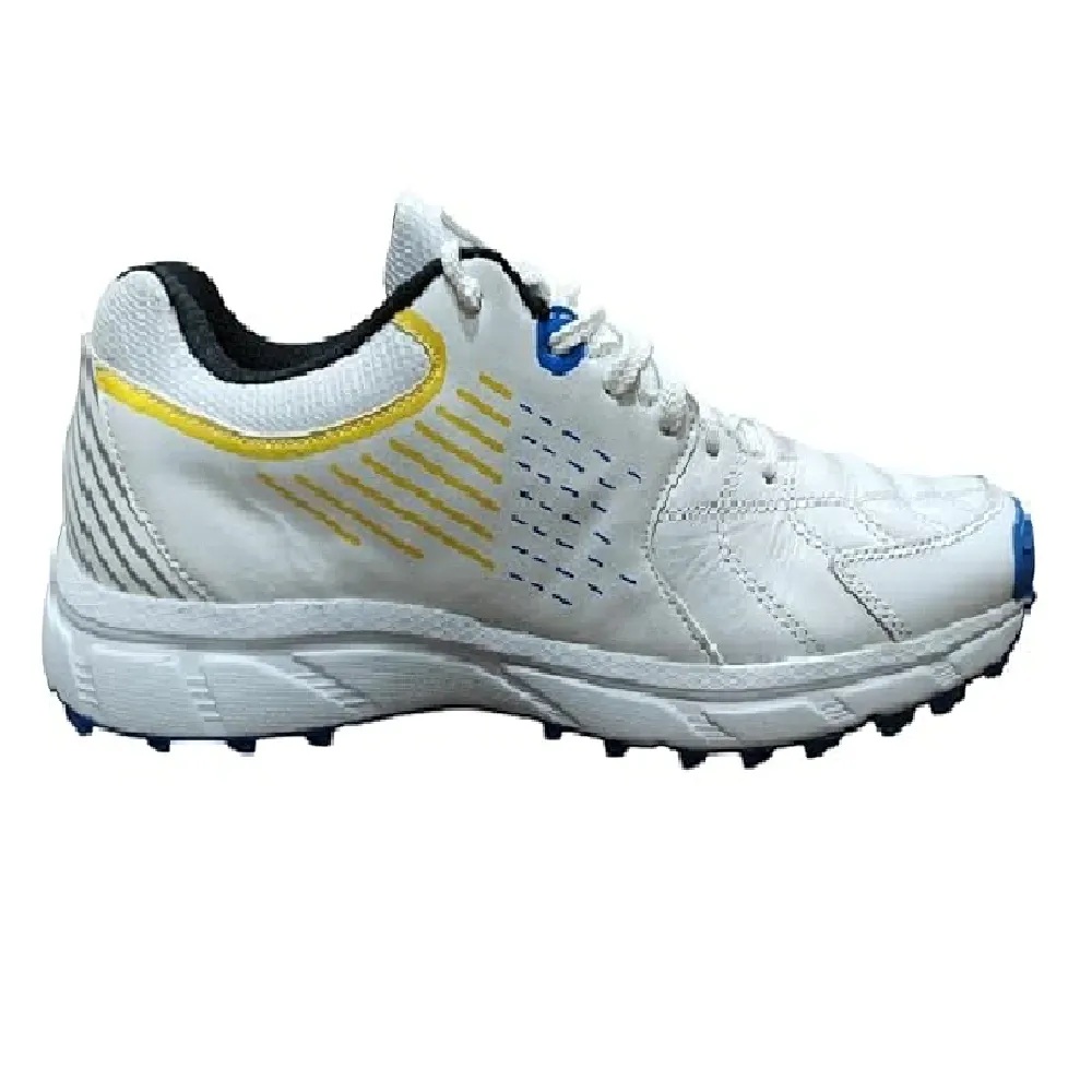 SEGA GRACE RUBBER SPIKES CRICKET SHOES (WHITE YELLOW) (Shoe 09-UK KID (18.5CM))