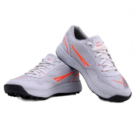 Sega Booster Rubber Spikes Cricket Shoes (White Grey) (UK-01 Kids)